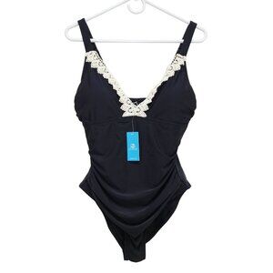 Cupshe Womens Black One-Piece Swimsuit Lace Trim Adjustable Straps Size Size 0X
